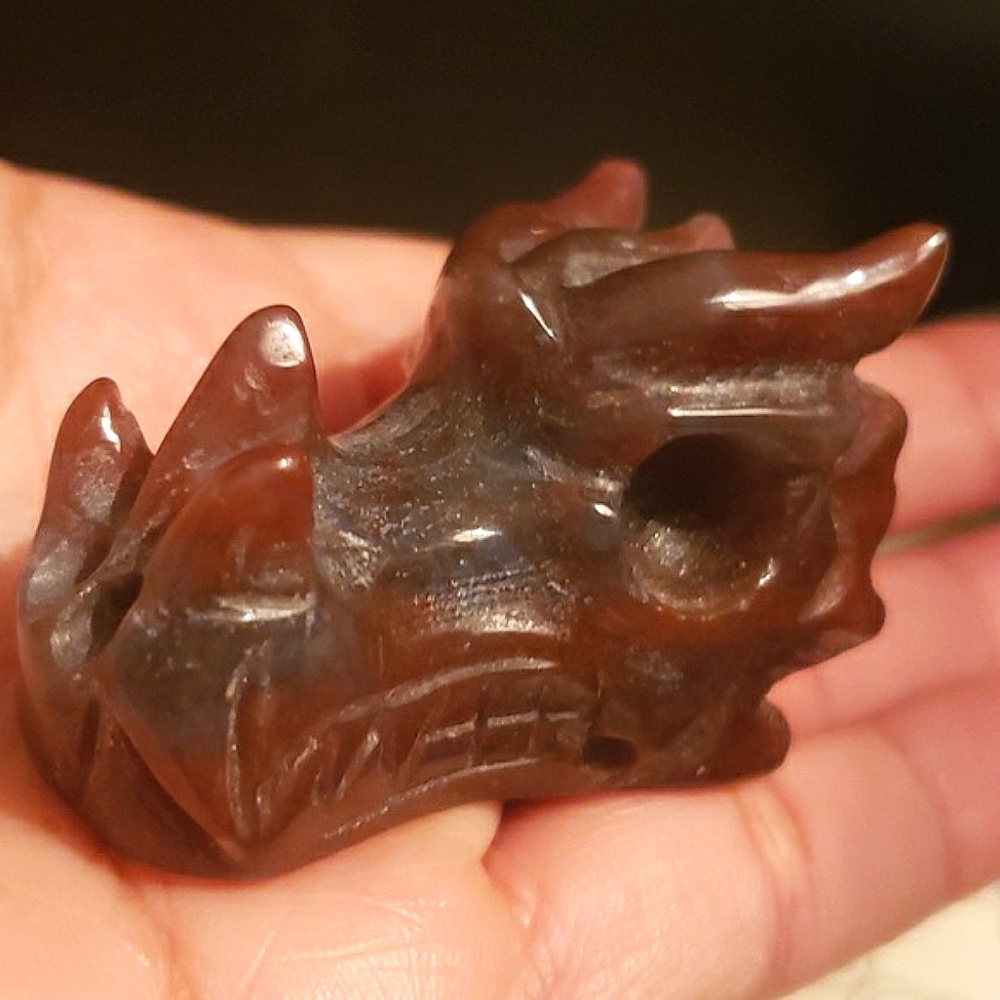 CARVED Rare STONE DRAGON HEAD PENDANT DECOR VINTAGE HANDMADE GREY BROWN